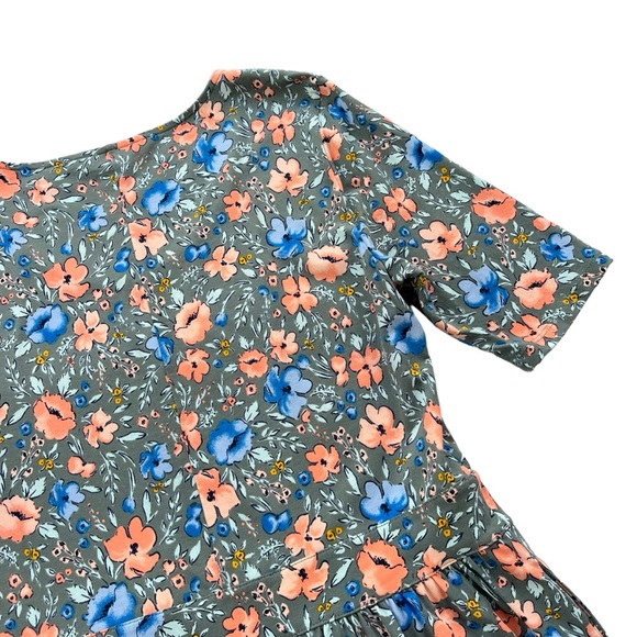 Lands’ End Womens Medium Gray Blue Orange Floral Short Sleeve Midi T-shirt Dress - Picture 13 of 16